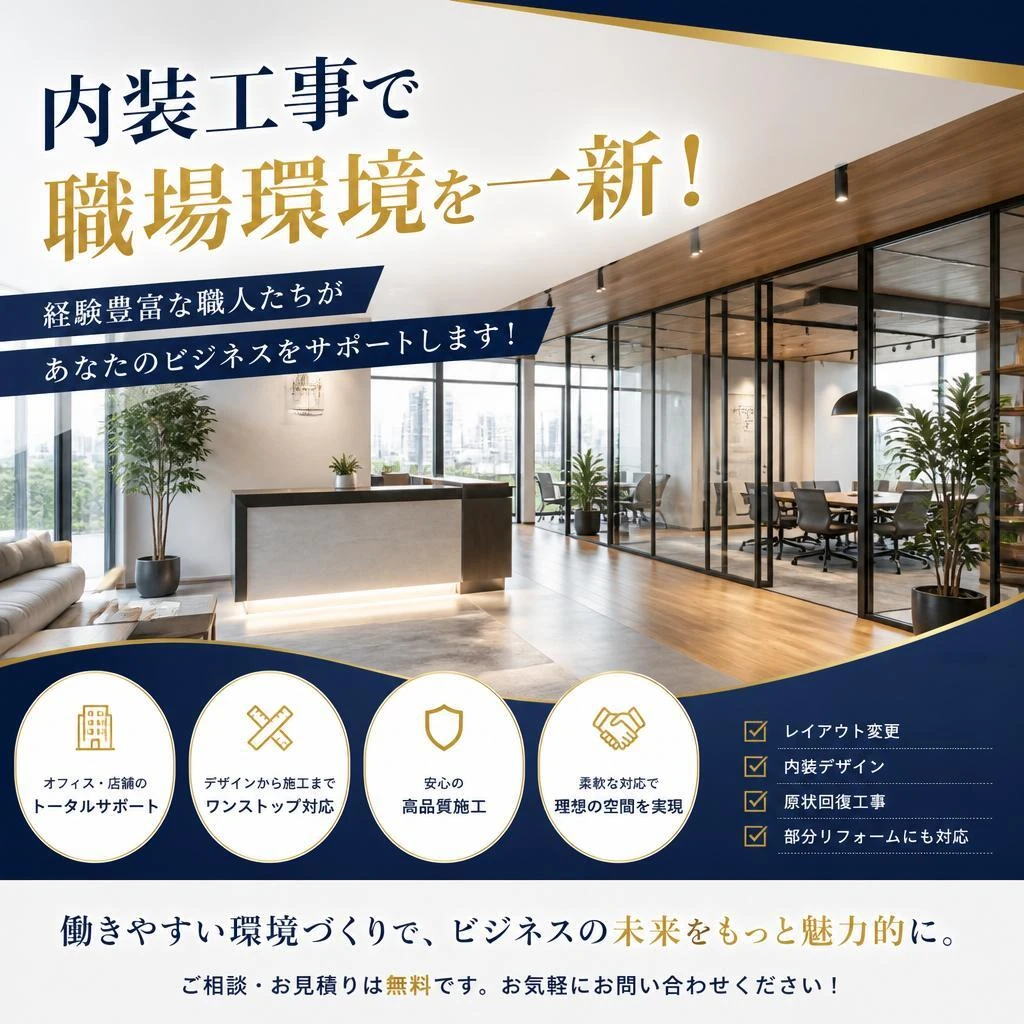 内装工事で職場環境を一新！経験豊富な職人たちがあなたのビジネスをサポートします！