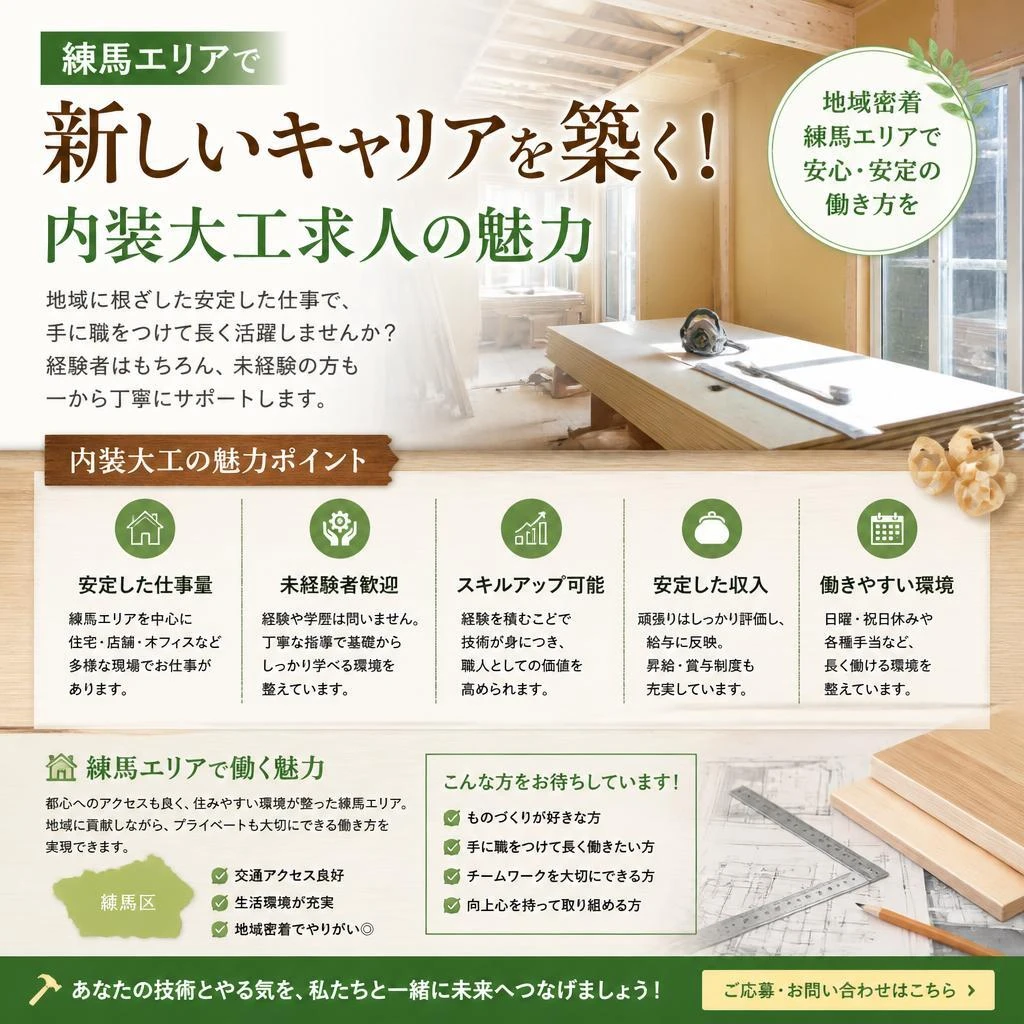 練馬エリアで新しいキャリアを築く！内装大工求人の魅力
